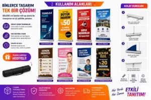 85x200 cm roll up banner kullanım alanları fuar mağaza kampanya emlak ve etkinlik tanıtımı