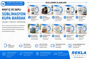 Mavi iç ve saplı kupa bardak kullanım alanları kurumsal promosyon ve özel tasarım baskılar