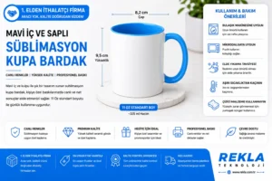 Mavi iç ve saplı sublimasyon kupa bardak 11 oz beyaz seramik baskı kupası