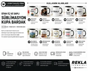 Siyah iç ve saplı kupa bardak kullanım alanları promosyon ve kişiye özel baskılar
