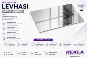 Aynalı gümüş sublimasyon levhası 60x30 cm 0.45 mm parlak yüzeyli alüminyum baskı metali