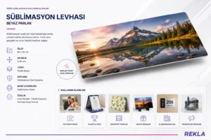 Beyaz parlak sublimasyon levhası 60x30 cm 0.45 mm Rekla Teknoloji