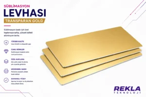 Transparan gold sublimasyon levhası 60x30 cm 0.45 mm parlak yüzeyli alüminyum baskı metali