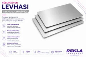 Transparan gümüş sublimasyon levhası 60x30 cm 0.45 mm parlak gümüş yüzeyli baskı metali