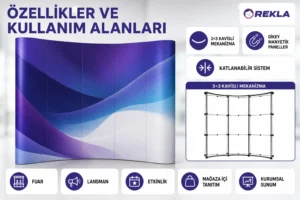 3×3 magnet pop up display fuar standı teknik özellikler ve kullanım alanları görseli