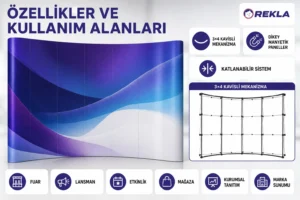 3×4 magnet pop up display fuar standı teknik özellikler ve kullanım alanları görseli