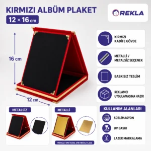 Kırmızı albüm plaket 12×16 teknik özellikler ve kullanım alanları görseli