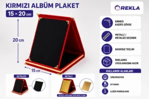 Kırmızı albüm plaket 15×20 teknik özellikler ve kullanım alanları görseli