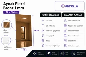 Bronz aynalı pleksi levha 1 mm 122×244 cm teknik özellikler ve kullanım alanları görseli