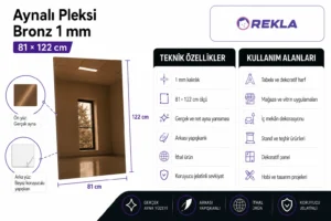 Bronz aynalı pleksi levha 1 mm 81×122 cm teknik özellikler ve kullanım alanları görseli