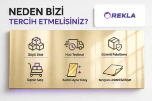 Gold aynalı pleksi levha 1 mm 81×122 cm Rekla avantajları tanıtım görseli