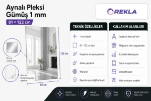 Gümüş aynalı pleksi levha 1 mm 81×122 cm teknik özellikler ve kullanım alanları görseli