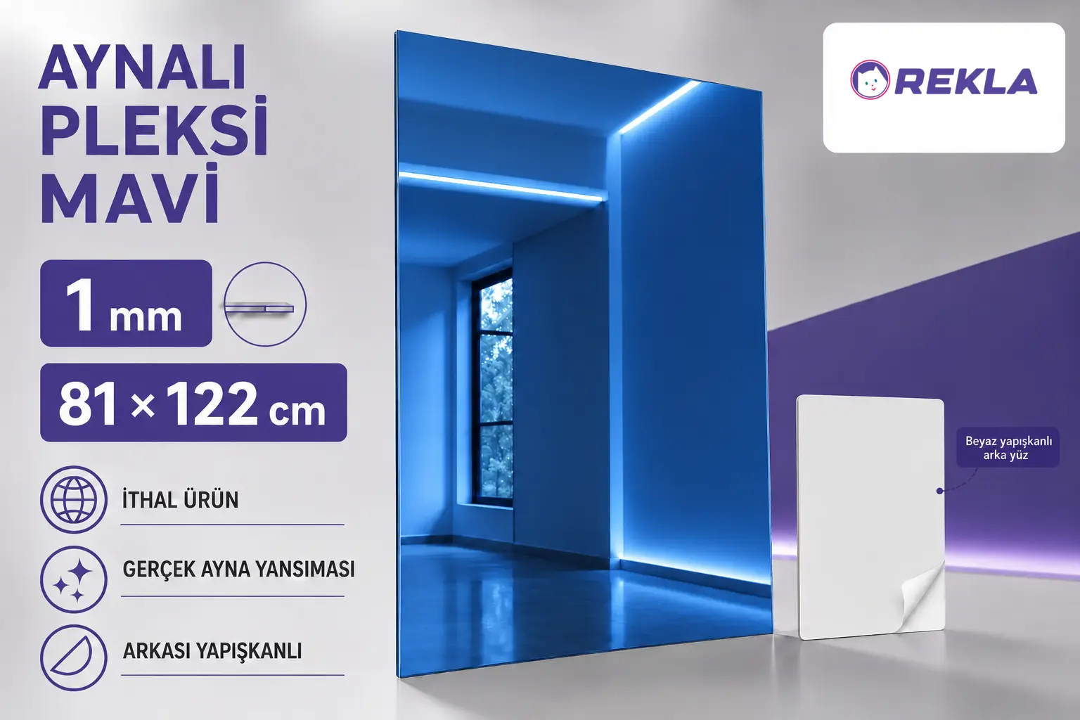 Mavi aynalı pleksi levha 1 mm 81×122 cm ürün görseli