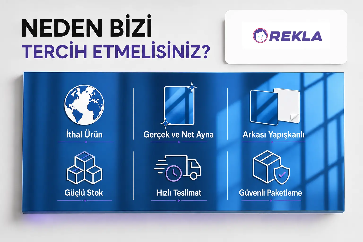 Mavi aynalı pleksi levha 1 mm 81×122 cm Rekla avantajları tanıtım görseli