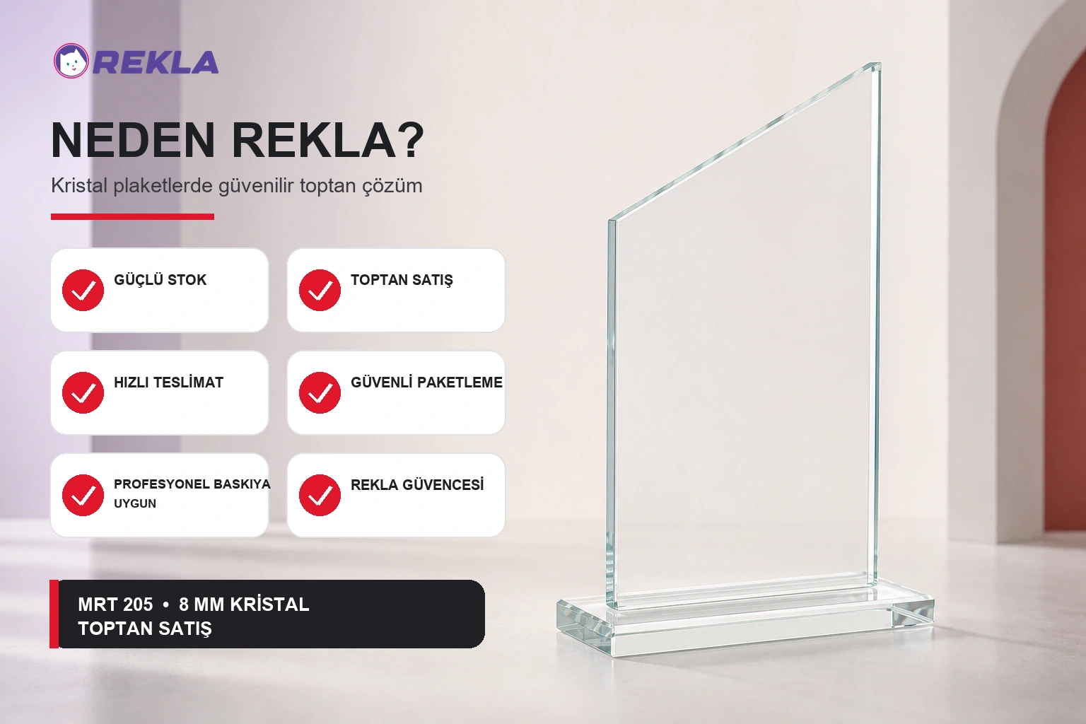 MRT 205 kristal plaket 8 mm Rekla avantajları tanıtım görseli