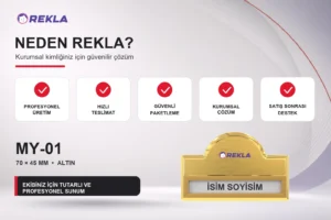 MY-01 Alüminyum Yaka İsimliği Rekla avantajları tanıtım görseli