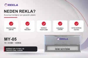 MY-05 Alüminyum Yaka İsimliği Rekla avantajları tanıtım görseli