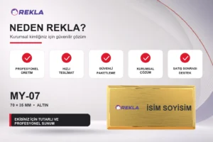 MY-07 Alüminyum Yaka İsimliği Rekla avantajları tanıtım görseli