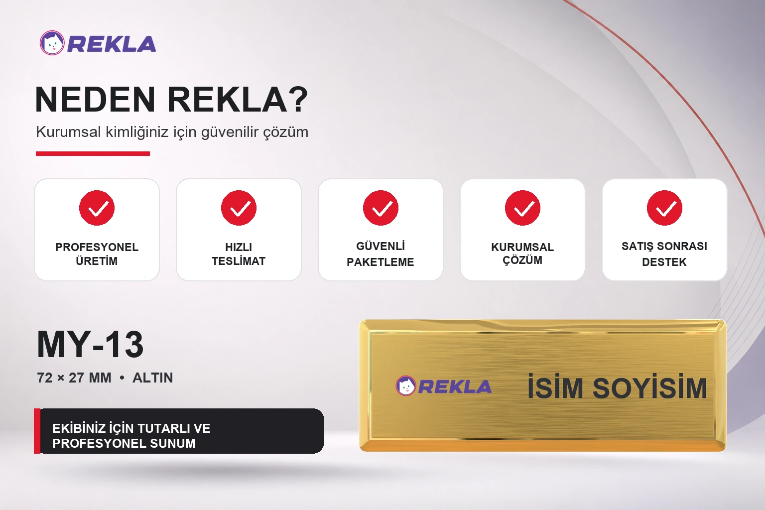 MY-13 Alüminyum Yaka İsimliği Rekla avantajları tanıtım görseli