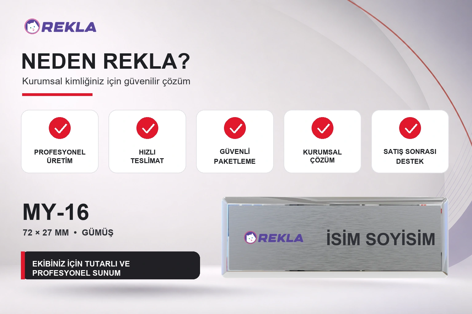 MY-16 Alüminyum Yaka İsimliği Rekla avantajları tanıtım görseli