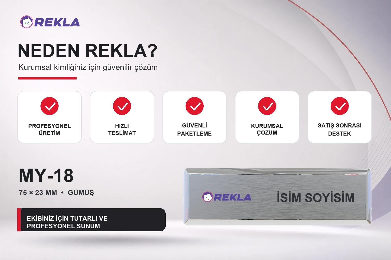 MY-18 Alüminyum Yaka İsimliği Rekla avantajları tanıtım görseli