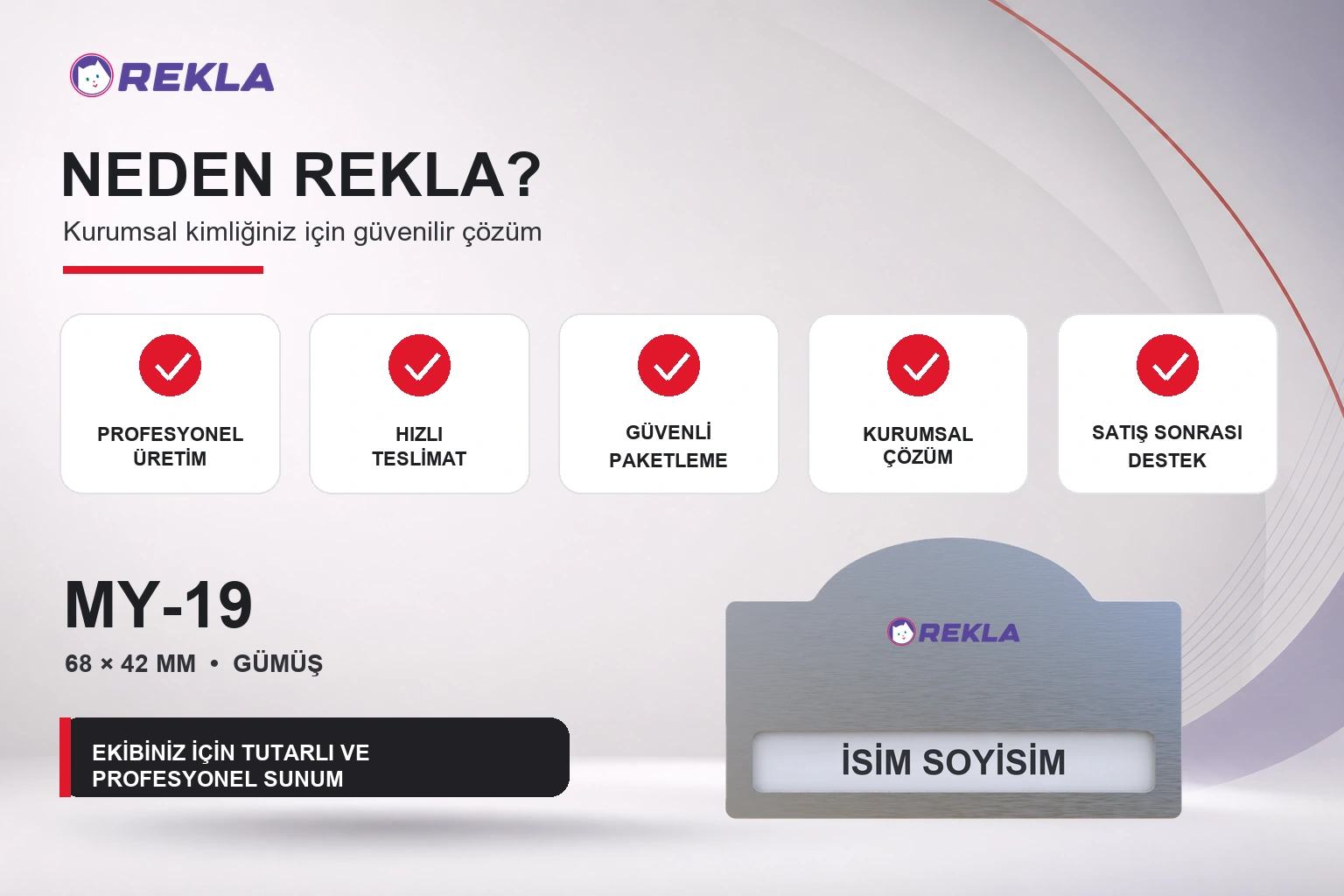 MY-19 Alüminyum Yaka İsimliği Rekla avantajları tanıtım görseli