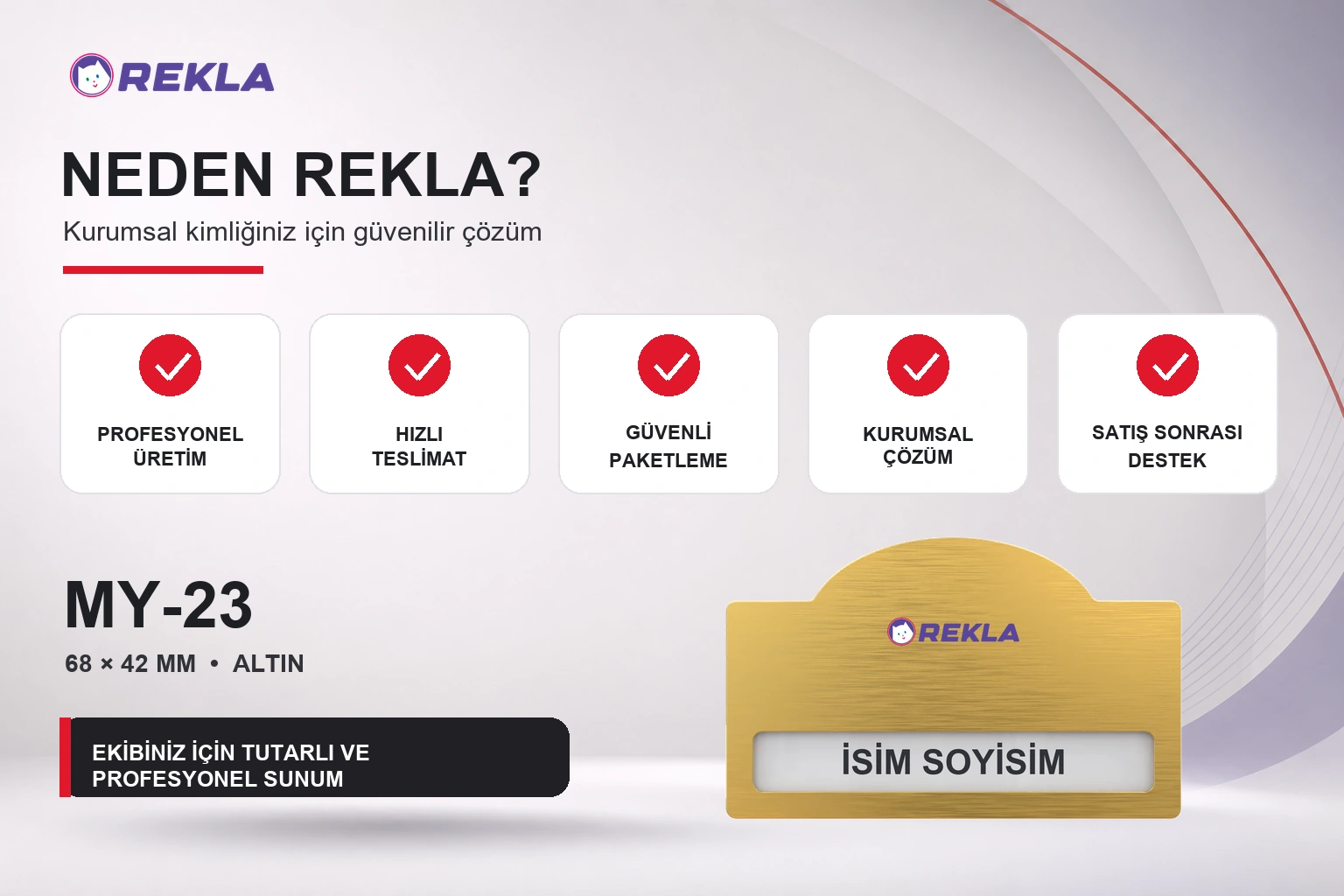 MY-23 Alüminyum Yaka İsimliği Rekla avantajları tanıtım görseli