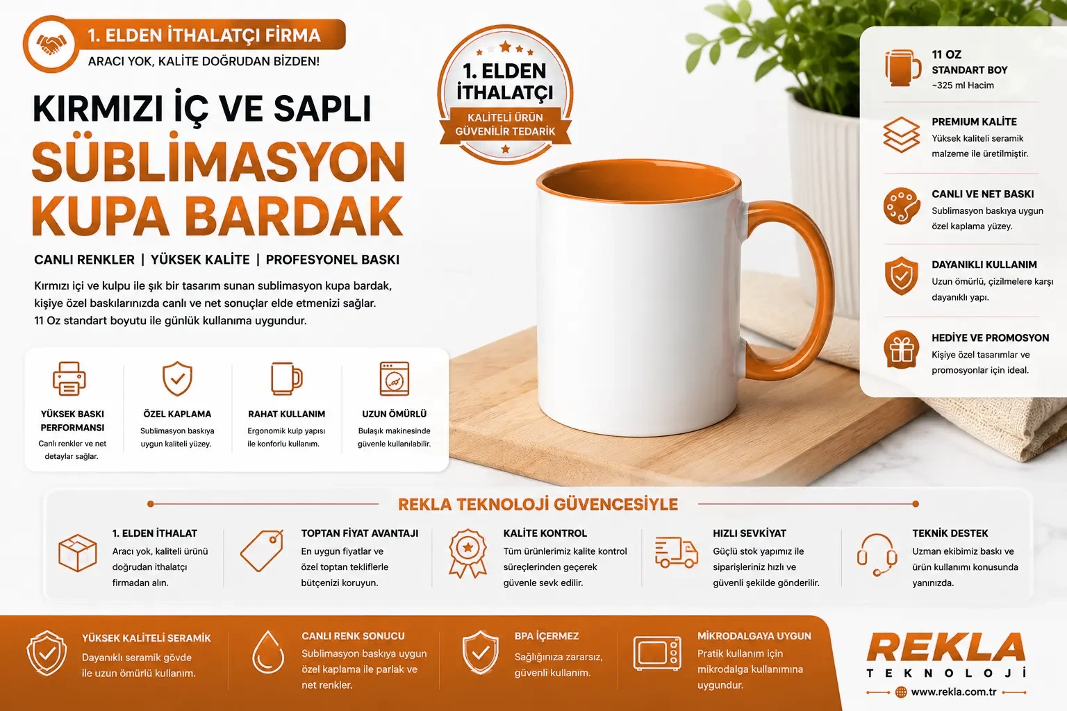 Süblimasyon Kupa Bardak Turuncu ürün görseli