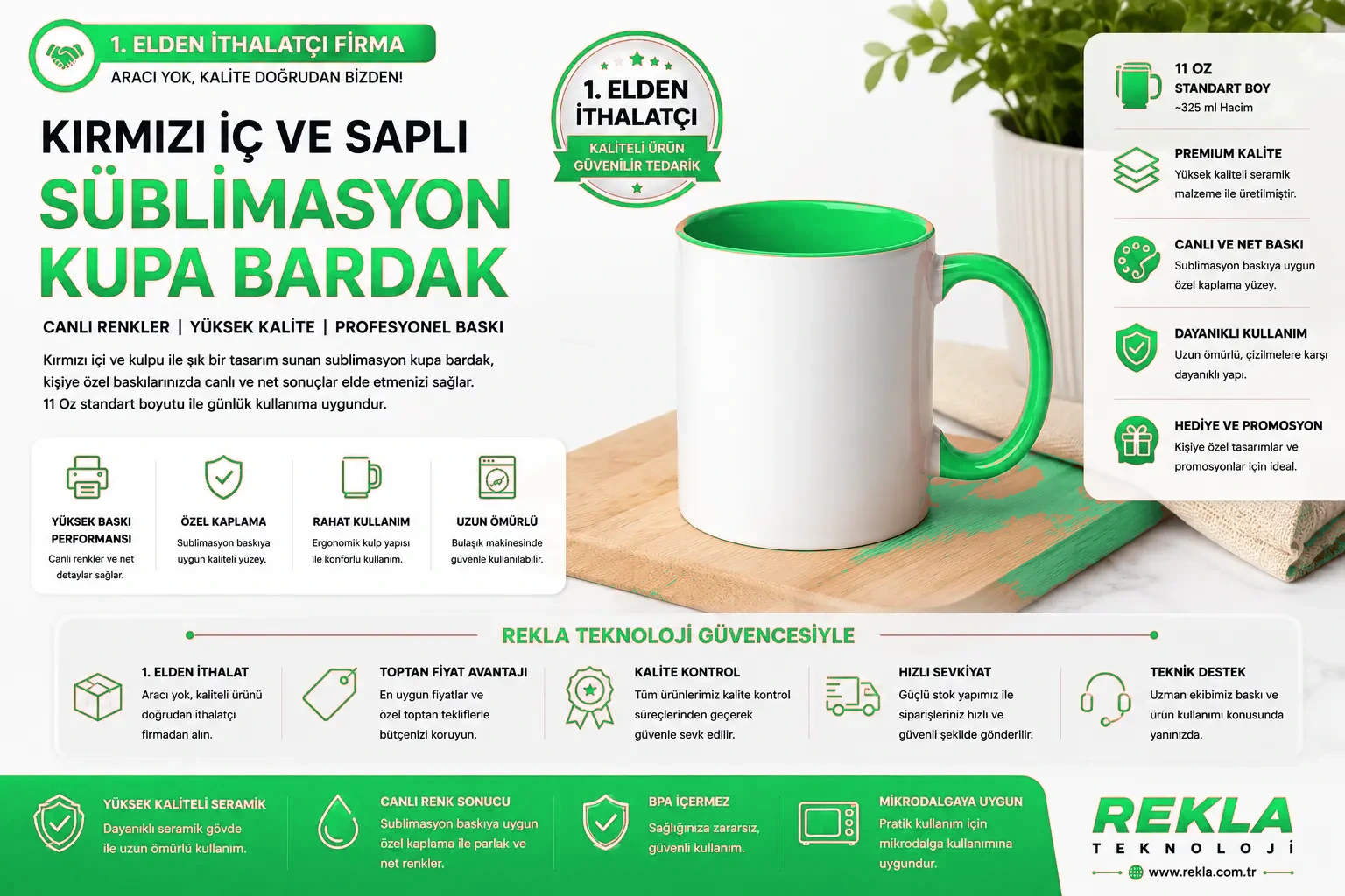Süblimasyon Kupa Bardak Yeşil ürün görseli